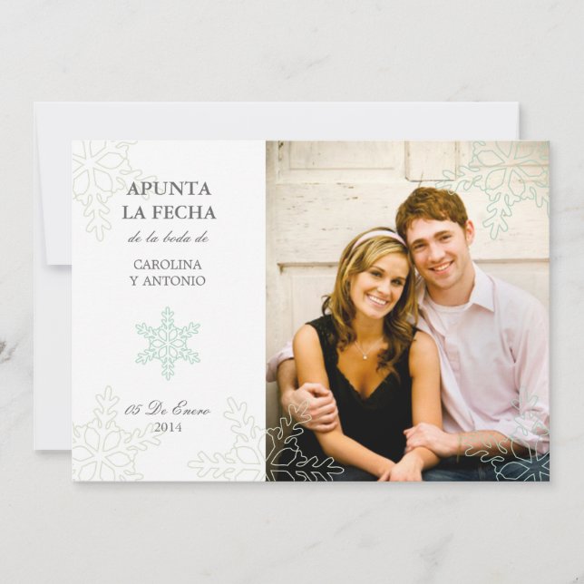 Invitación Copos de Nieve del Invierno Guardar Las Fechas (Anverso)