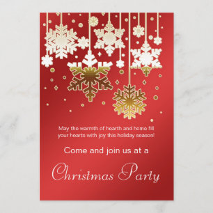 Invitación Copos de nieve dorados blancos fiesta de Navidad r