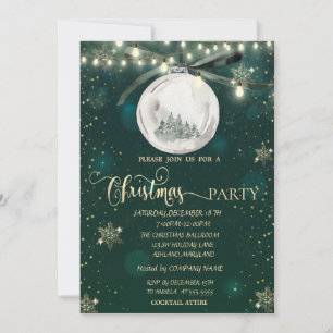 Invitación Copos de Nieve Dorados, Bola, Luces de árbol de pi