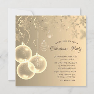 Invitación Copos de nieve dorados, bolas de Navidad corporati