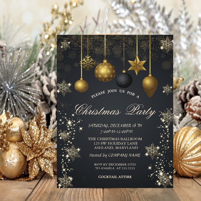Invitación Copos de Nieve Dorados, Bolas de Navidad Fiesta de (Subido por el creador)