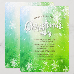 Invitación Copos de Nieve Elegantes Compañía Verde de Navidad