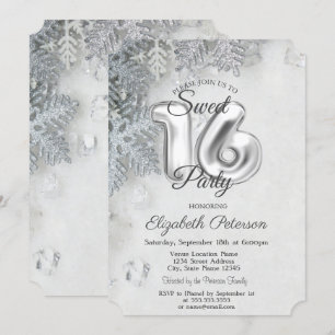 Invitación Copos de Nieve Elegantes con Brillo Sweet 16 