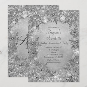 Invitación Copos de nieve Elegantes de Plata Pura y Maravilla