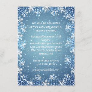 Invitación Copos de nieve en la fiesta de Navidad azul del