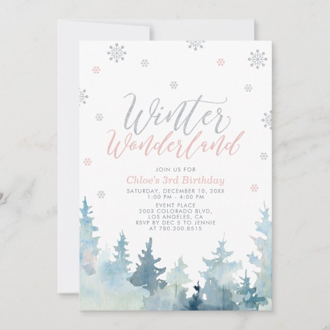 Invitación Copos de Nieve Invernal 3er Cumpleaños (Anverso)