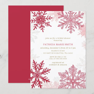 Invitación Copos de nieve Navidades rojos rosados Ducha de no