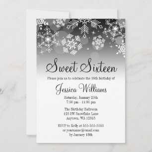 Invitación Copos de nieve Negro Blanco Invierno Mágico Sweet