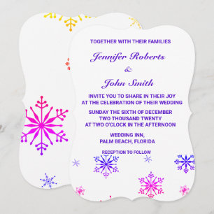 Invitación Copos de nieve Patrones de colores únicos Boda bla