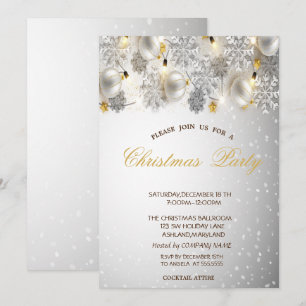 Invitación Copos de nieve plateados, Fiesta de Navidades de B