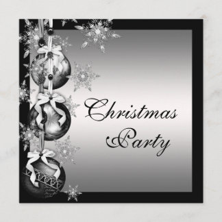 Invitación Copos de Nieve Plateados Negros Blancos Fiesta de 