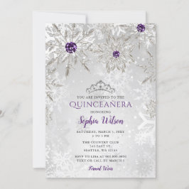 Invitación Copos de nieve púrpura de plata Tiara Quinceañera