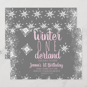 Invitación Copos de Nieve Rosados Fuente Nevada Cumpleaños Pr