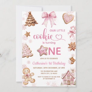 Invitación Copos de nieve rosados pan de jengibre Navidad Cum