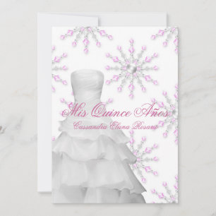 Invitación Copos de nieve rosados Quinceañera blanca