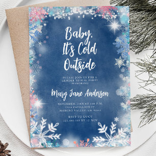 Invitación Copos de nieve rosados y azules Revelación del sex