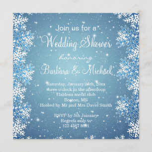 Invitación Copos de nieve sobre fondo azul de nieve ducha de 