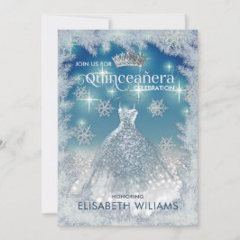 Invitación Copos de nieve Traje de plata melodía tiara Quince