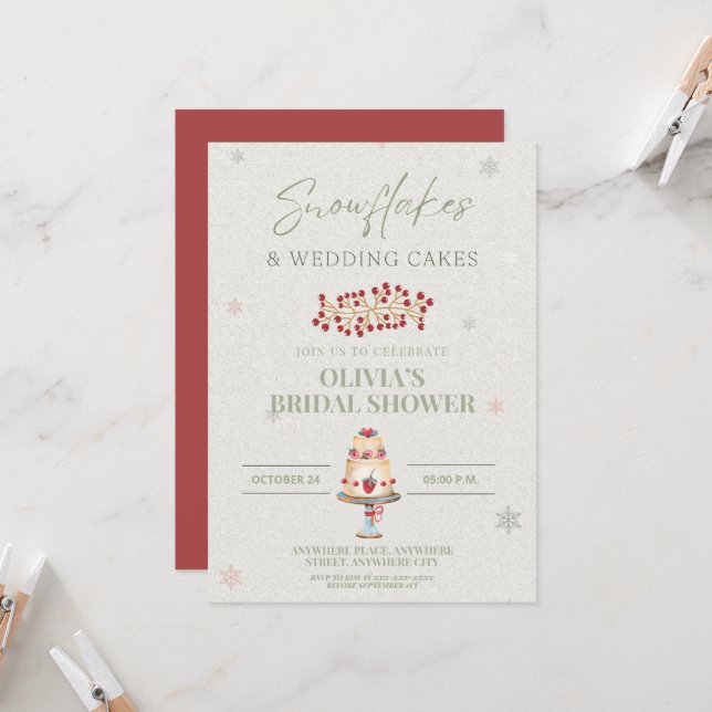 Invitación Copos de nieve y boda con ducha de novia (Anverso/Reverso In Situ)