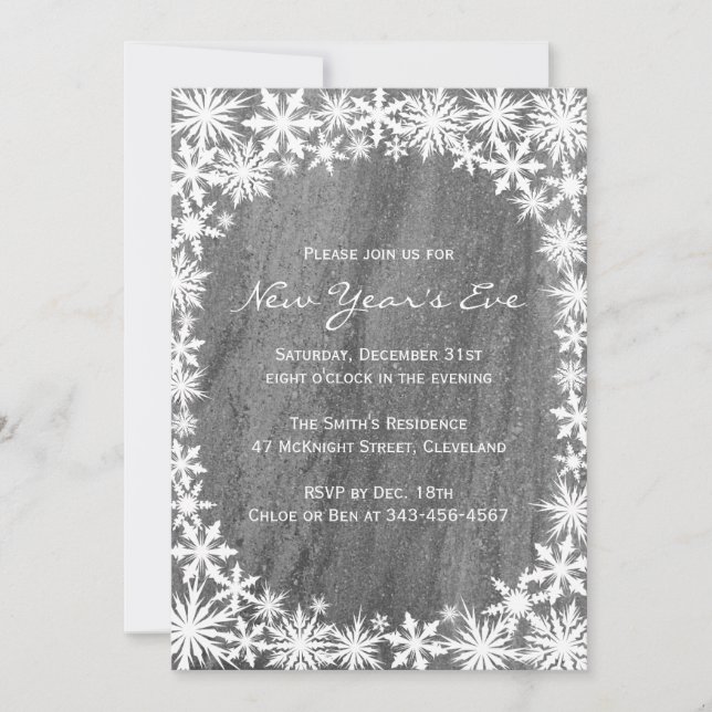 Invitación Copos de nieve y granito para la víspera de Año Nu (Anverso)