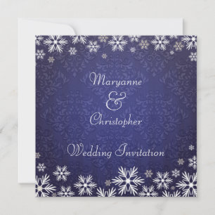 Invitación Copos de nieve y matrimonio Damasco azul