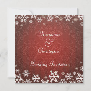 Invitación Copos de nieve y matrimonio Red Damask
