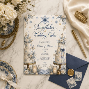 Invitación Copos de nieve y pastel de boda fiesta de compromi