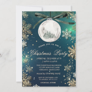 Invitación Copos de Oro, Bolas de Navidad, Fiesta de la Empre