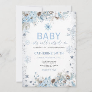 Invitación Copos de purpurina azules Baby Shower Copos de nie