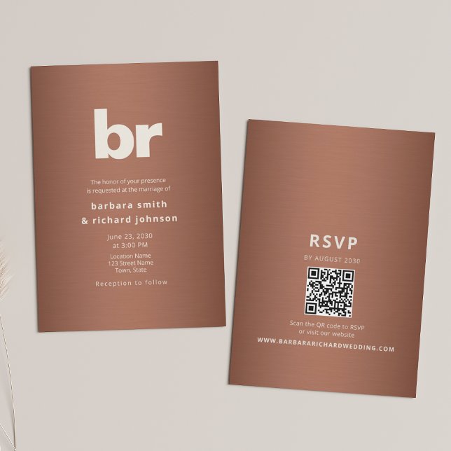 Invitación Copper Brown Minimalist QR Wedding (Subido por el creador)