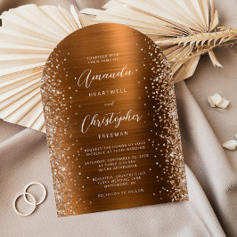 Invitación Copper Brushed Metal Glitter Arch Wedding