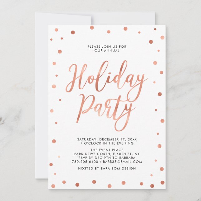 Invitación Copper Confetti fiesta moderna de feriado corporat (Anverso)