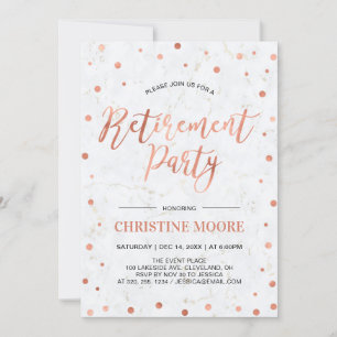 Invitación Copper Confetti & Marble   Fiesta de Jubilación Mo