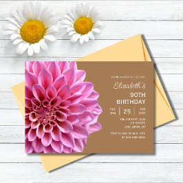 Invitación Copper Floral Rosa Dahlia 90 cumpleaños