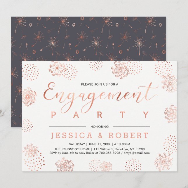 Invitación Copper & Gray | Fiesta de Compromiso Simple Modern (Anverso / Reverso)