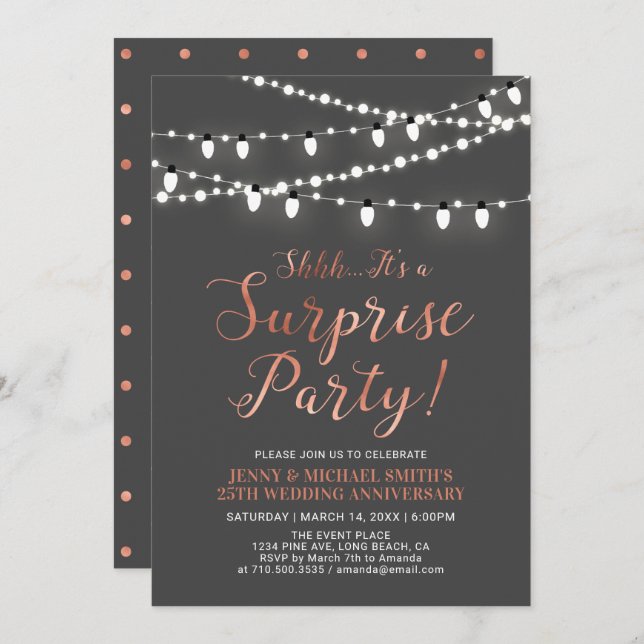 Invitación Copper & Gray | Sorpresa 40 Aniversario de Boda (Anverso / Reverso)