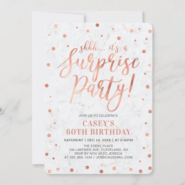 Invitación Copper & Marble | Fiesta de cumpleaños sorpresa nú (Anverso)