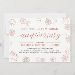 Invitación Copper | Moderno Floral 40º Aniversario de Boda