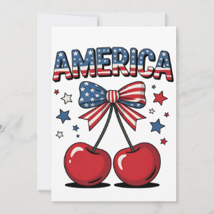Invitación Coqueta Americana Lazo Cereza Estética Bandera de