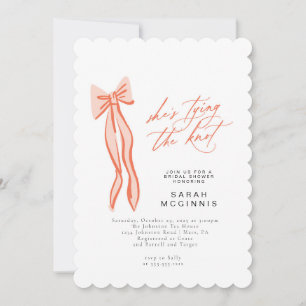 Invitación Coqueta atando el nudo de la ducha de la novia roj