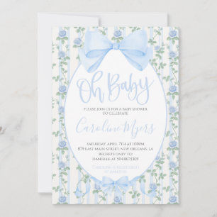 Invitación Coqueta azul floral Bow Baby Boy