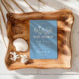 Invitación Coqueta azul moderna ducha de bebé de mano