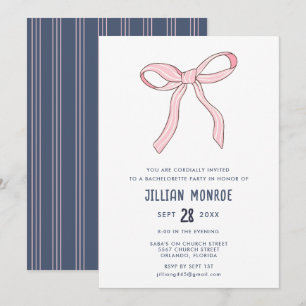 Invitación Coqueta azul rosa Bow Bachelorette