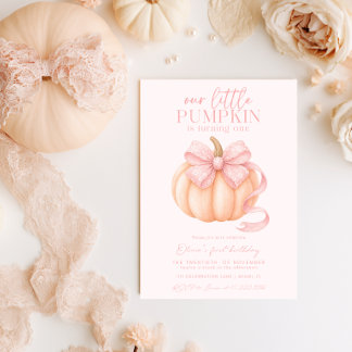 Invitación Coqueta Calabacita Cumpleaños Uno Lazo Rosa