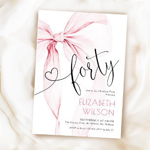 Invitación Coqueta con lazo rosa cumpleaños 40