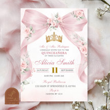 Invitación Coqueta Corona Floral Quinceañera Lazo