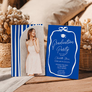 Invitación Coqueta de Azul Cobalto con Lazo foto graduación