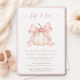Invitación Coqueta de Calabaza Rosa con Lazo para Bebe Niña S