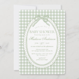 Invitación Coqueta de cuadros verdes Baby Shower