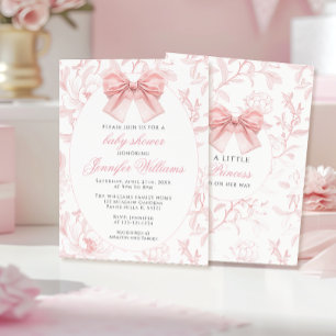 Invitación Coqueta de floral rosa lindo Bow Baby Shower